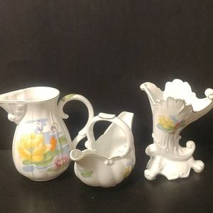 3 Seymour Mann Water Lily Gravy Boat & Vase Pitcher